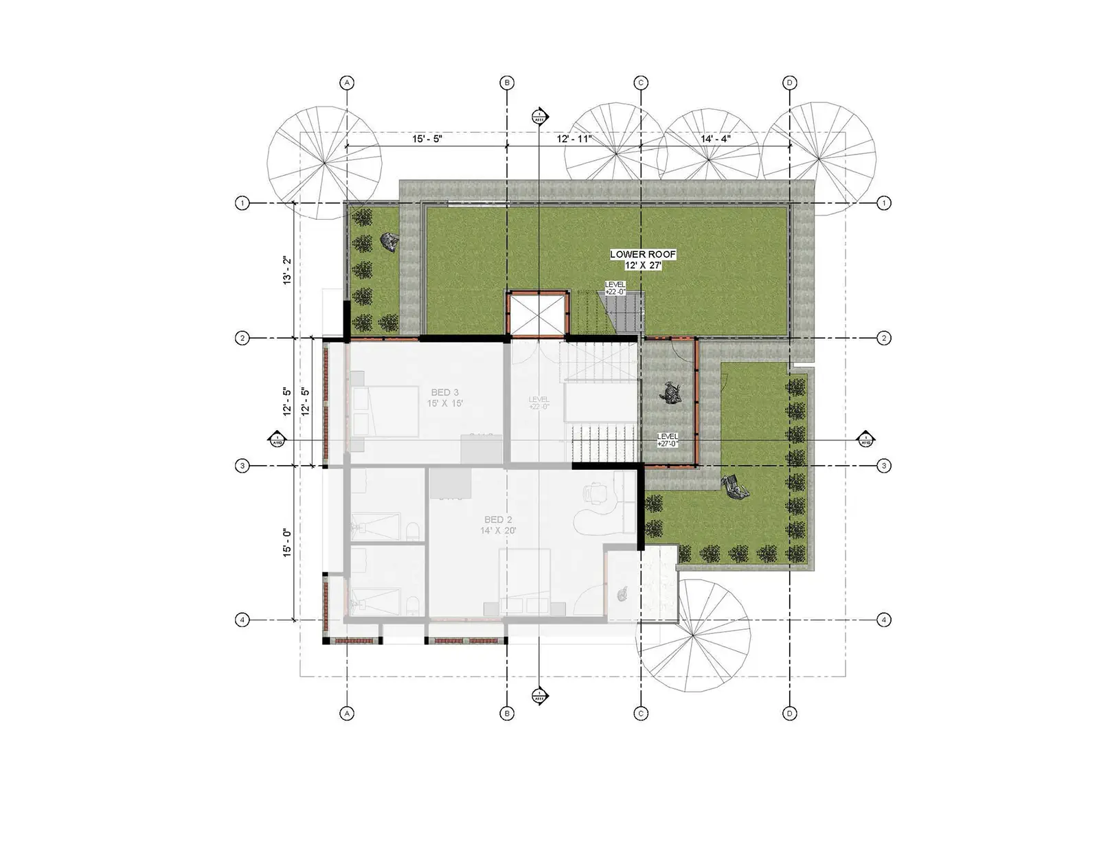 5th floor layout: upper residential level with terrace and family spaces