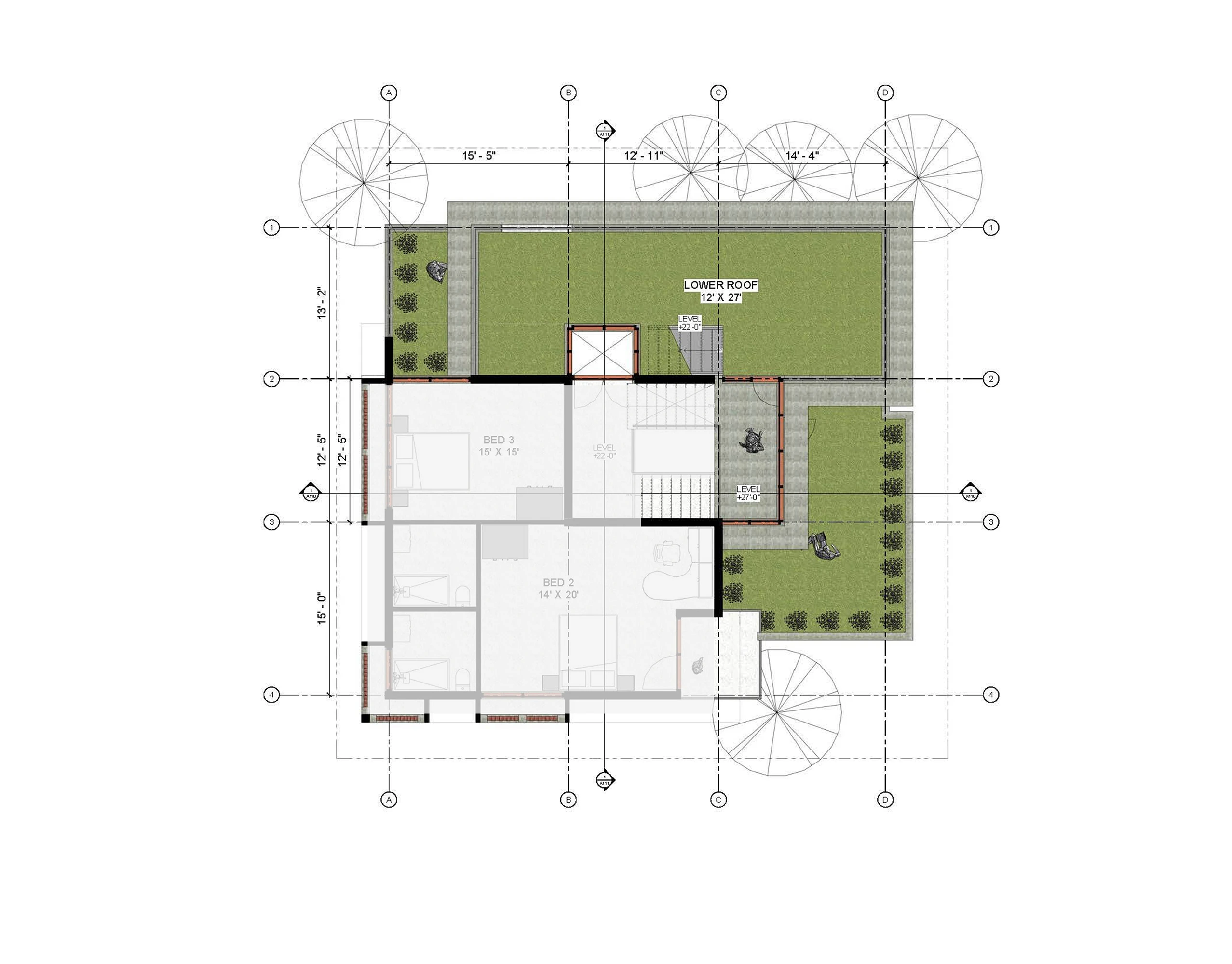 5th floor layout: upper residential level with terrace and family spaces