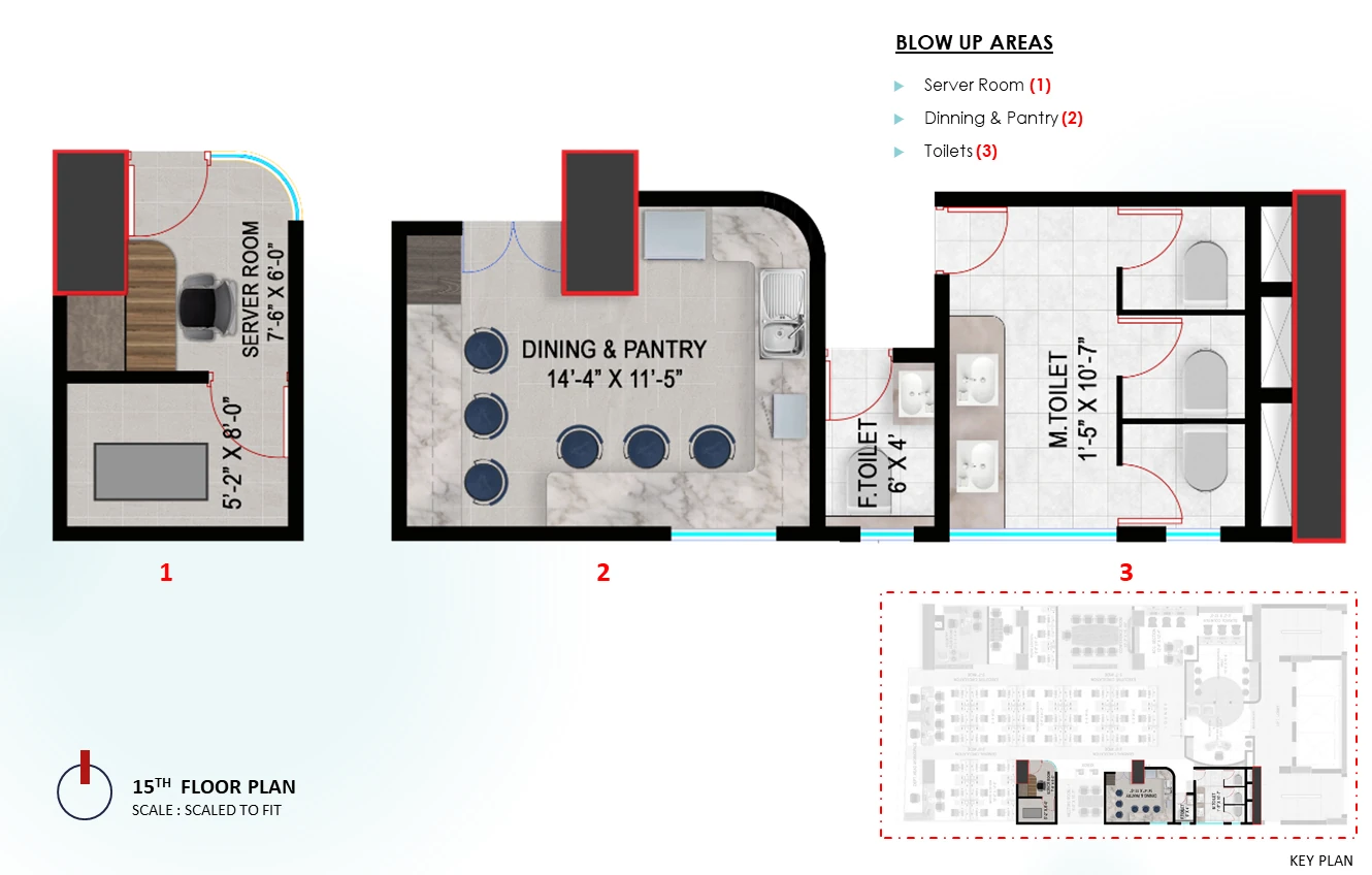 Blow-up: server room, pantry, toilets