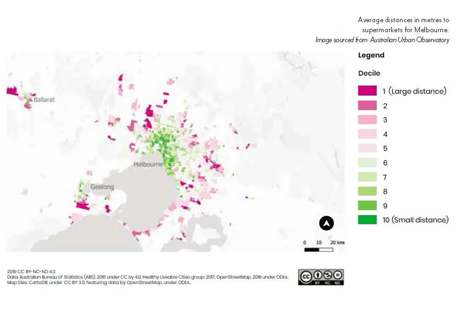 Average distance to supermarkets for Melbourne: Manor Lakes faces long distances