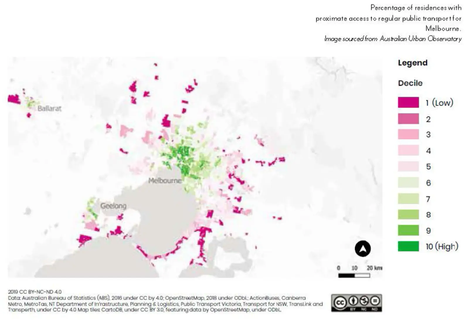 Public transport access: percentage of residences with proximate access