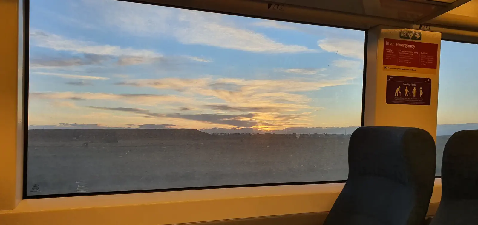 The commute: sunset through the train window, 60 minutes from CBD