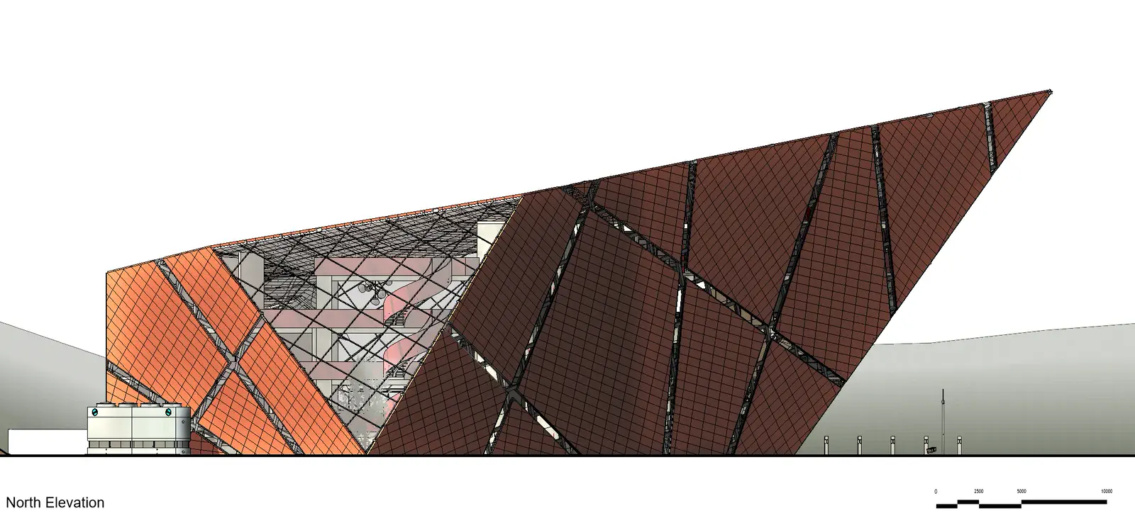 Architectural elevation: end view of the vessel form