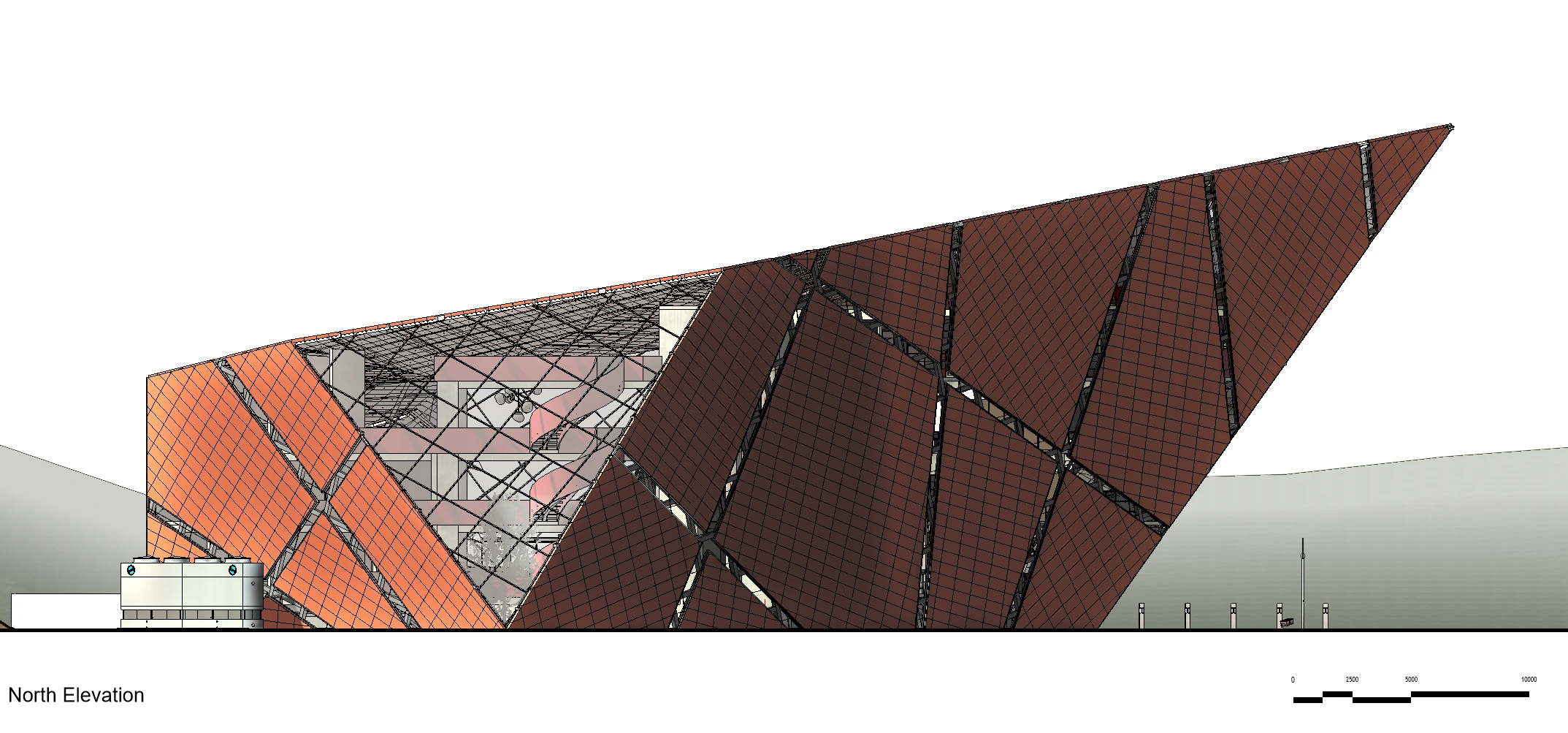 Architectural elevation: end view of the vessel form