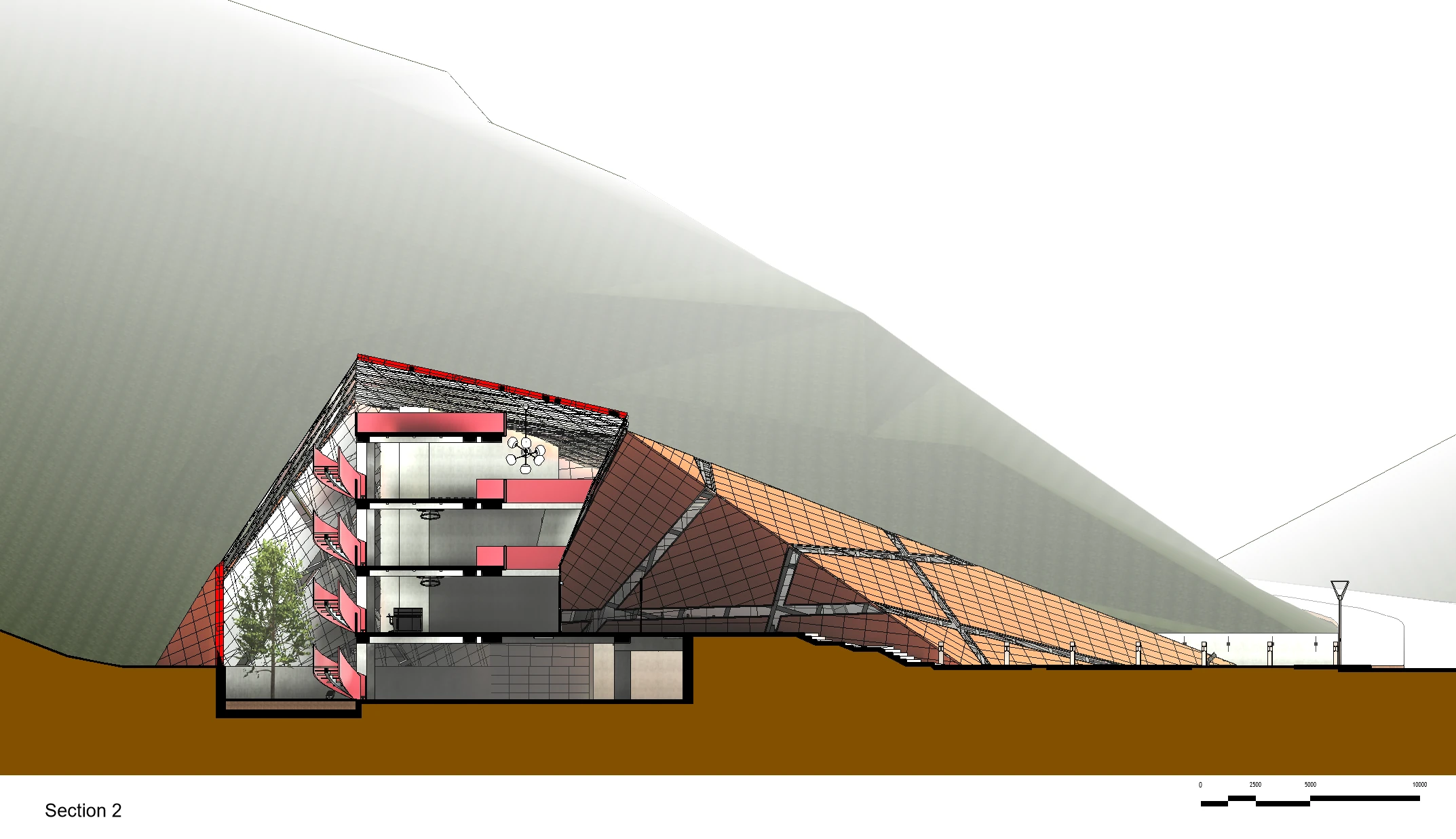 Architectural section: cross-section through the vessel geometry
