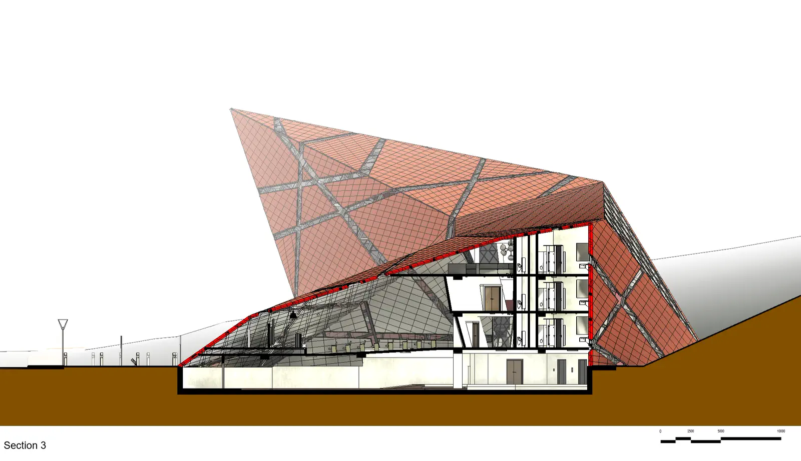 Architectural section: longitudinal cut along the hull