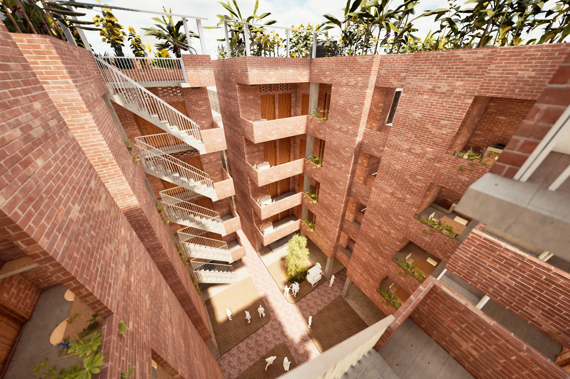 Proposed: aerial view, courtyards and balconies
