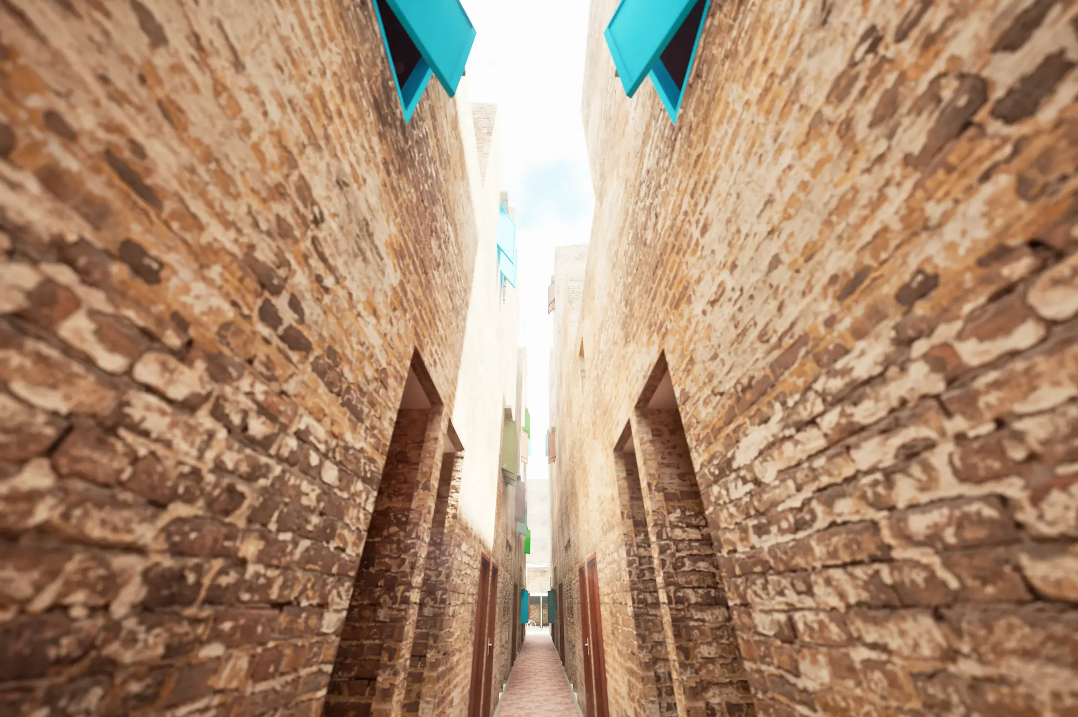 Existing: narrow alley with teal louvres