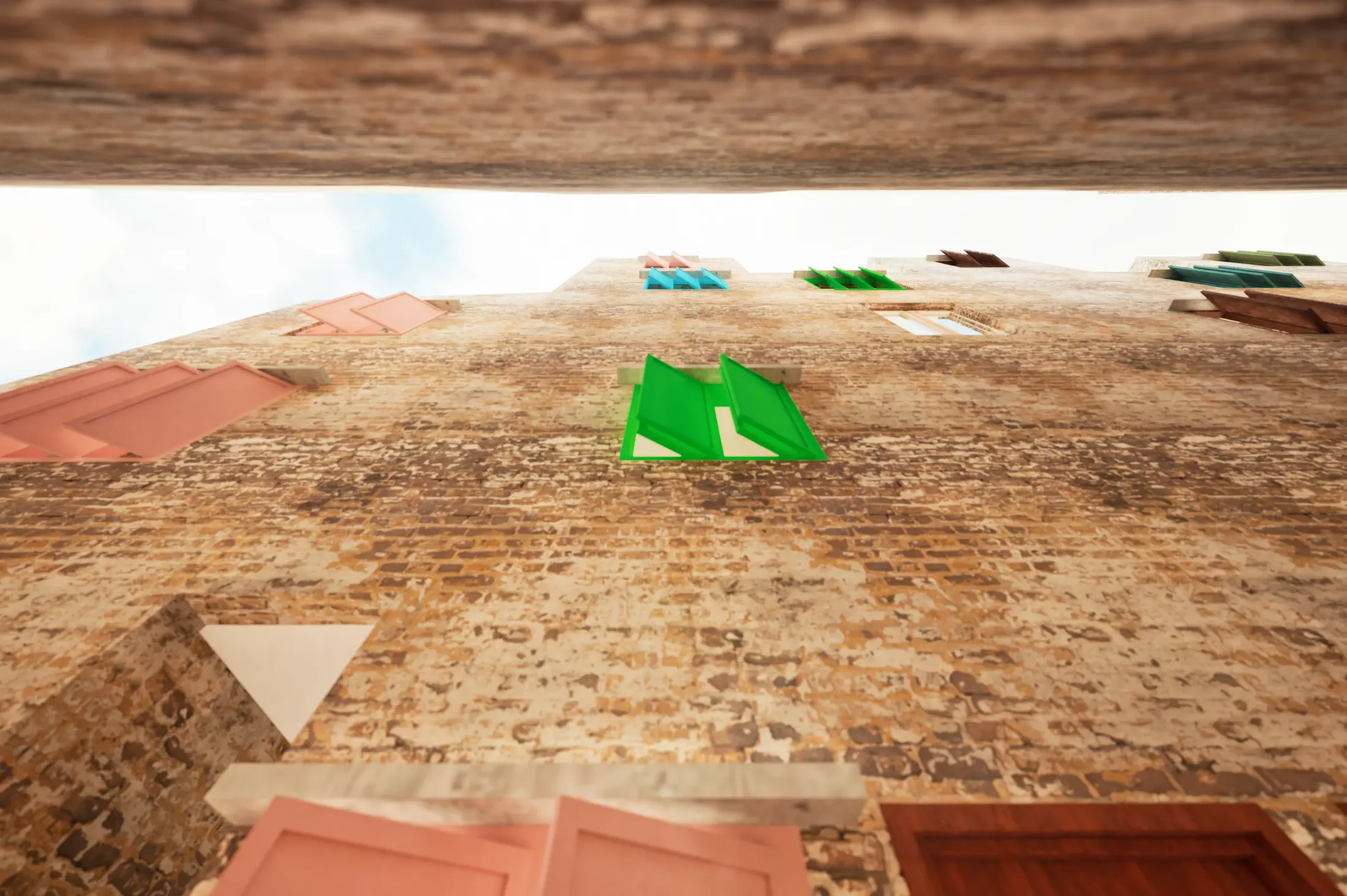 Existing: looking up, raw brick wall