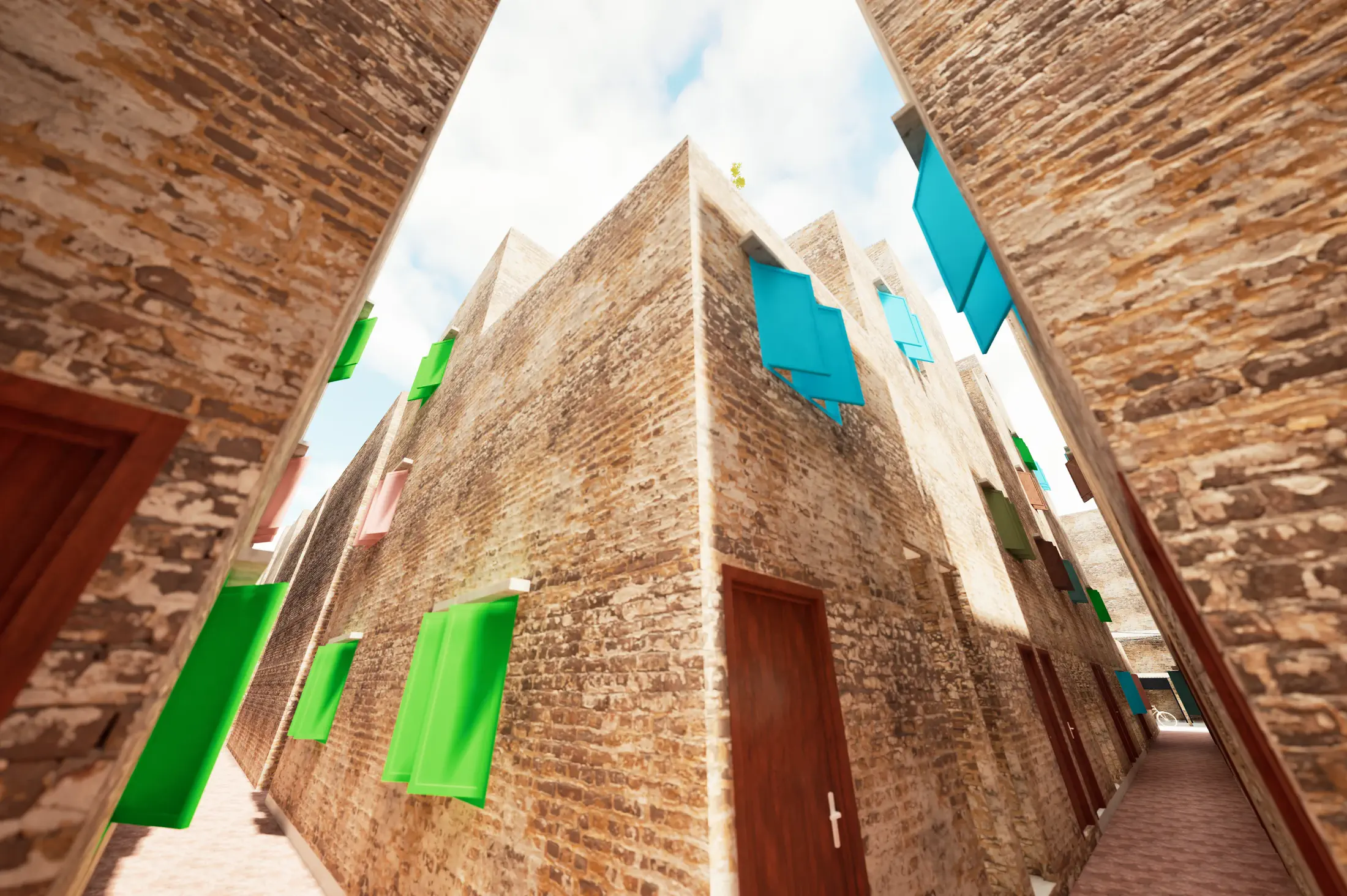 Existing: narrow alley, improvised fabric