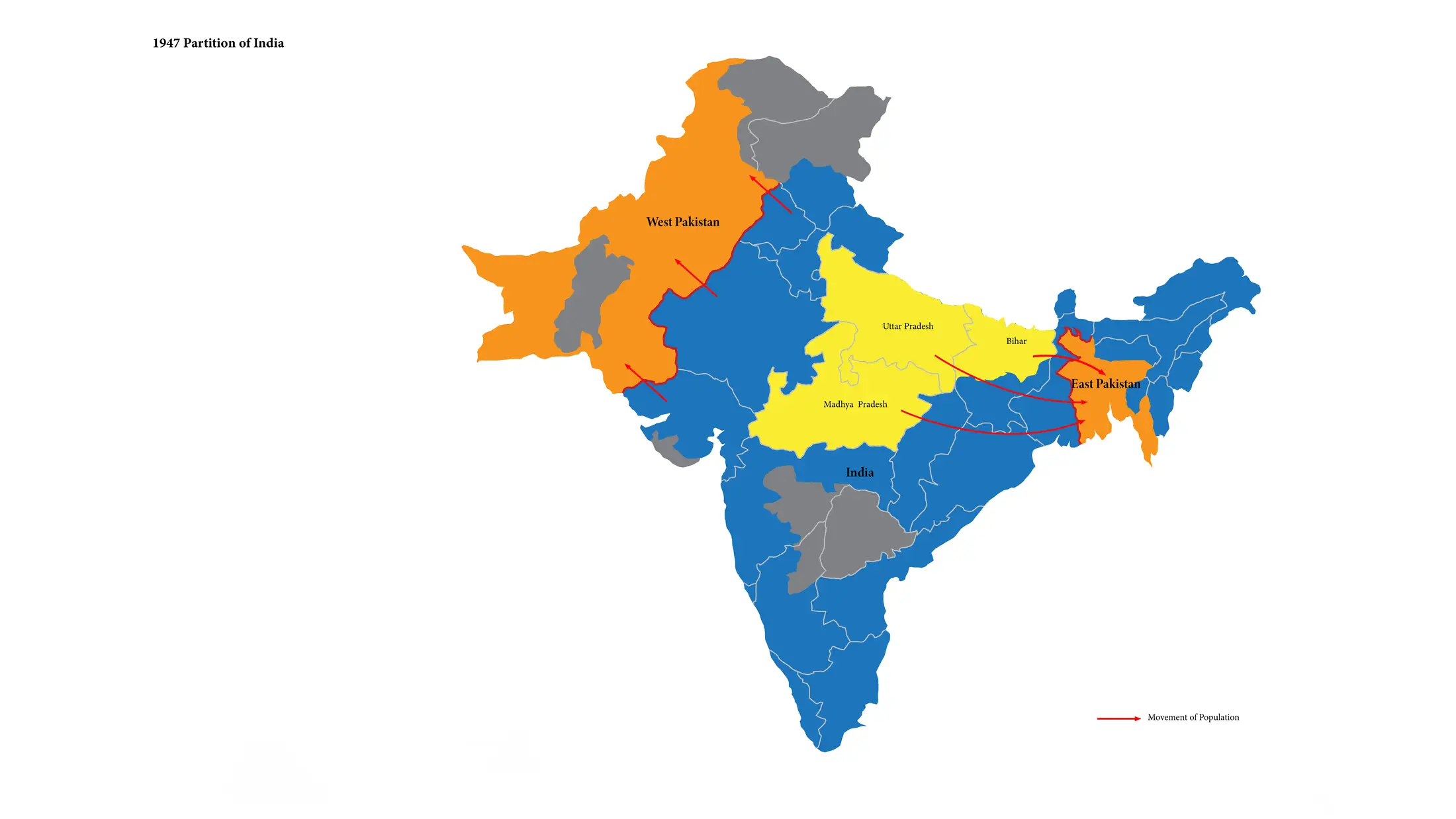 1947 Partition of India: migration routes from Bihar and North India to East Pakistan