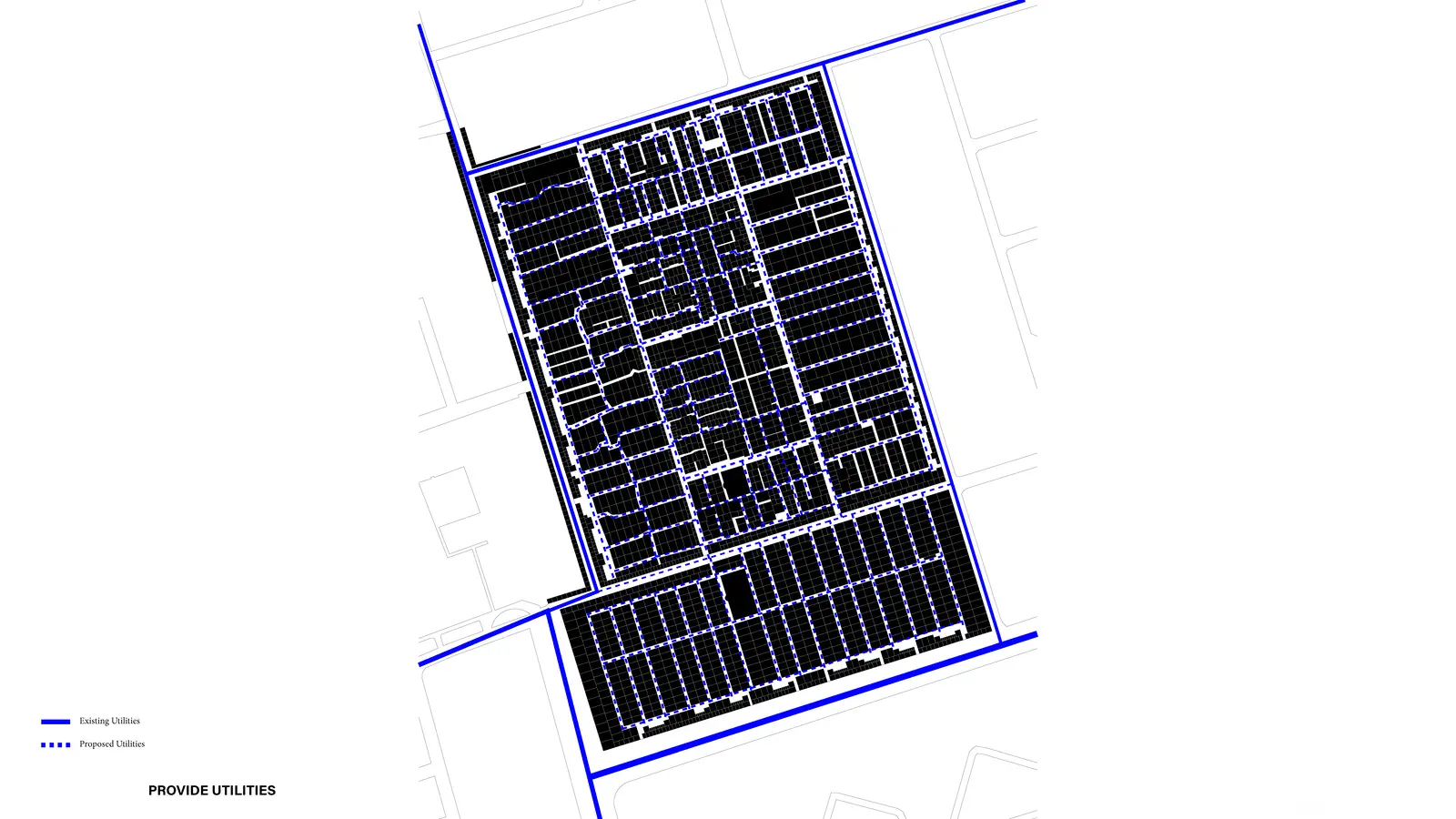 Provide utilities: existing and proposed utility network diagram