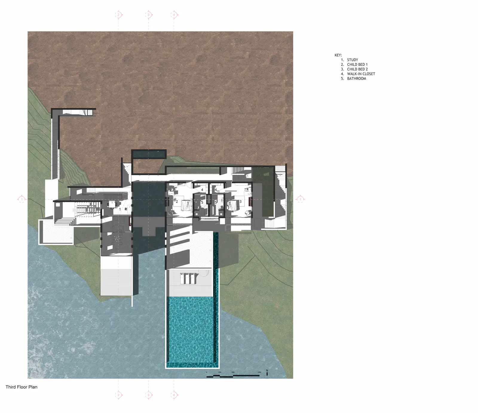 Level 3 plan (children's level): children's study, two children's bedrooms, walk-in closet, bathroom