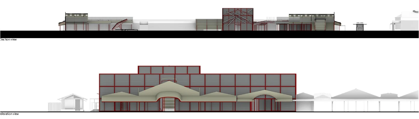 Section and elevation views