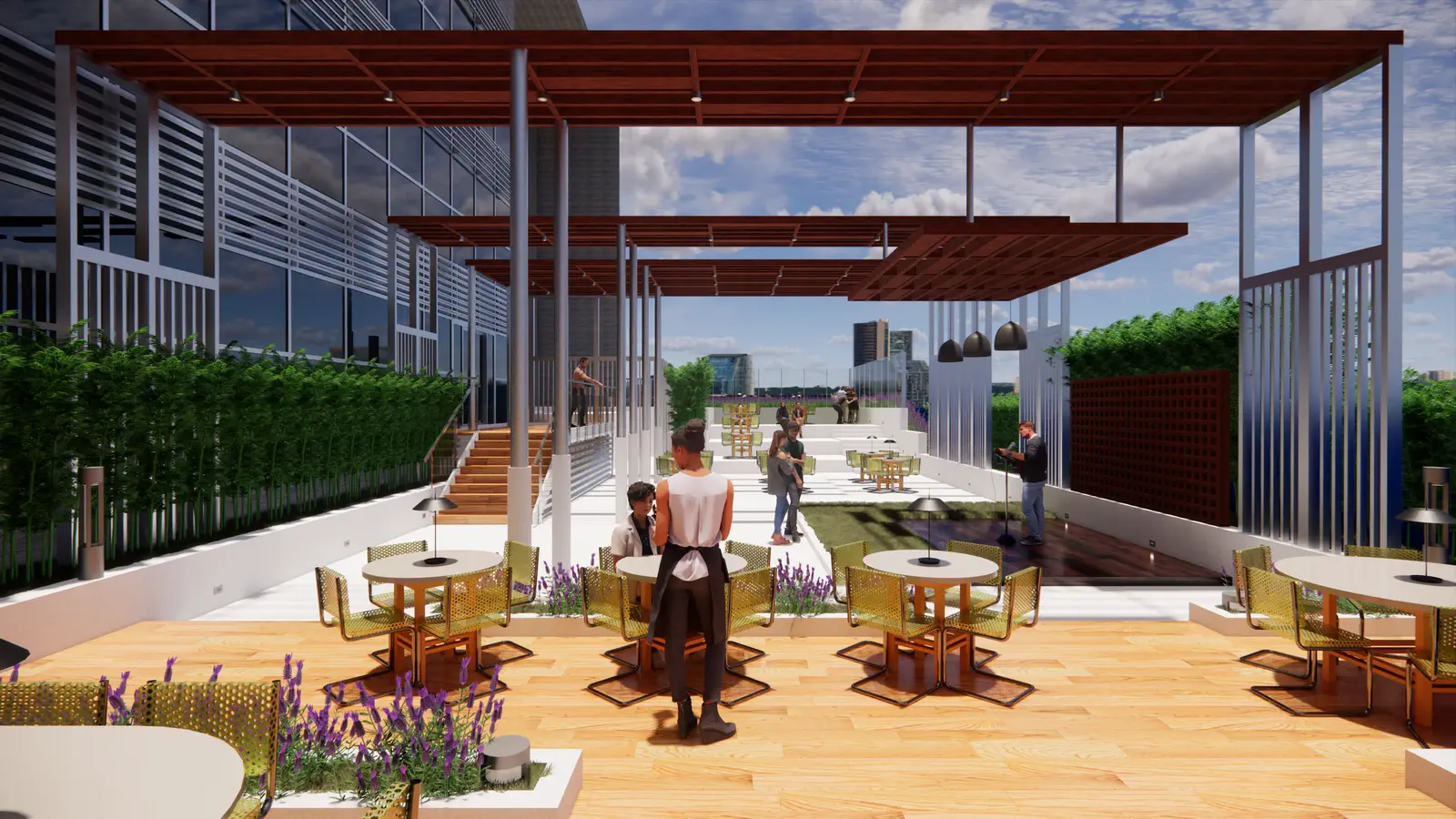 Under the timber pergola, day