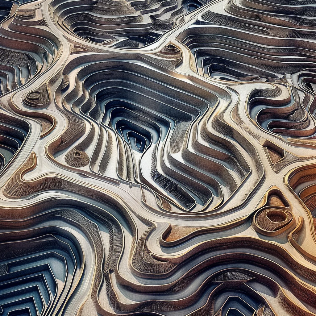 Input 2: topographic contour model, organic terraced landscape forms
