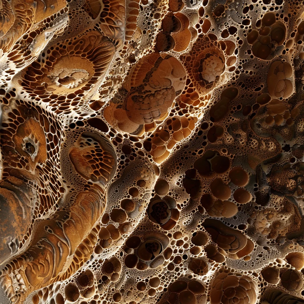Midjourney variation: tightly packed geological formations, rich brown
