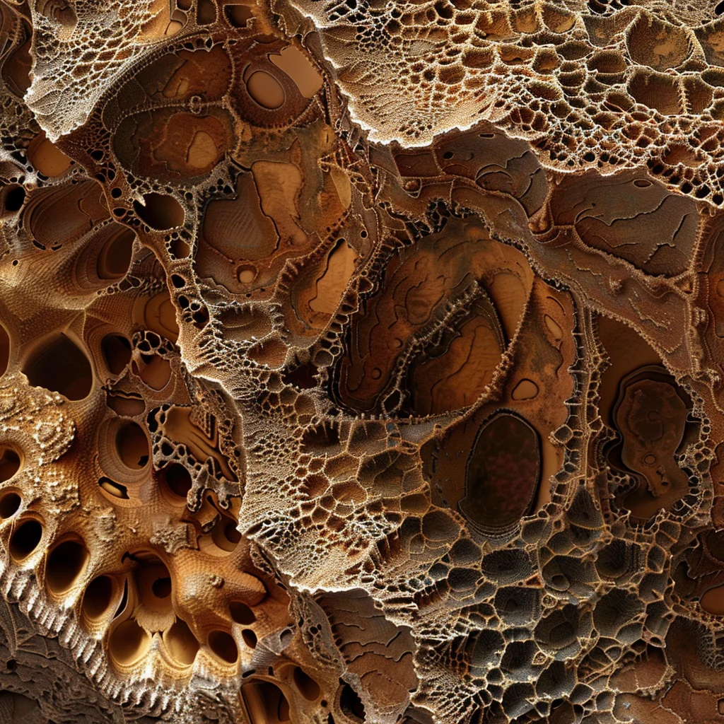 Midjourney variation: dark brown cavernous rock texture, deep shadows