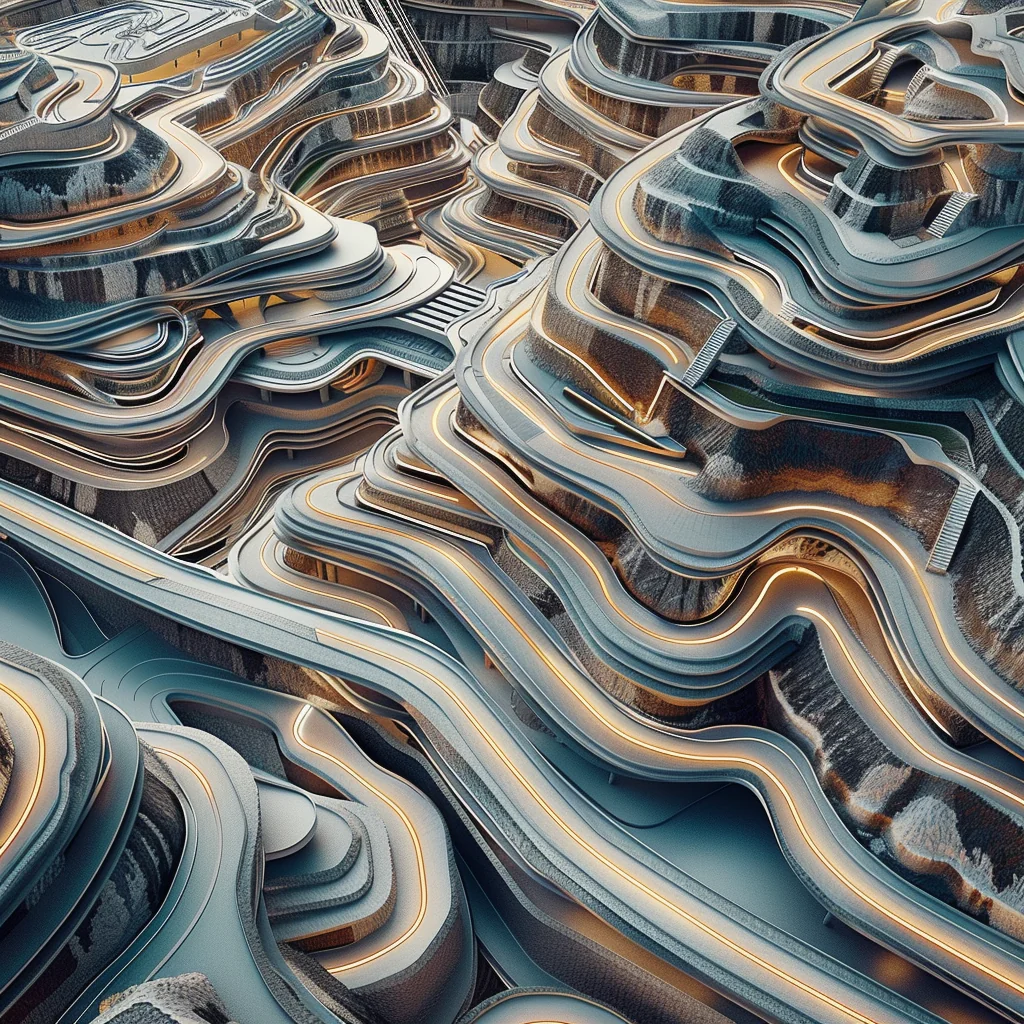 Variation: futuristic terraced aerial, teal accent