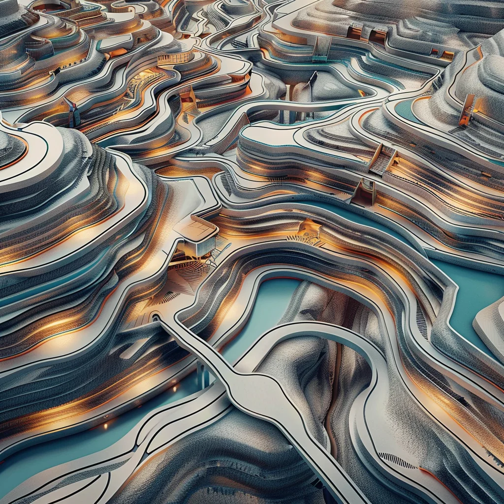 Variation: futuristic aerial, teal water channels