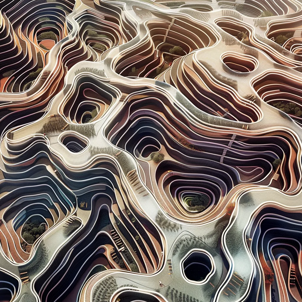Variation: organic terraced architecture, aerial