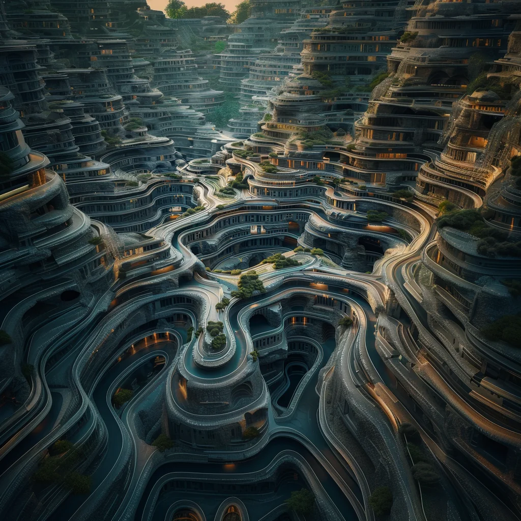 Zoom-out variation: alien city mine site mega