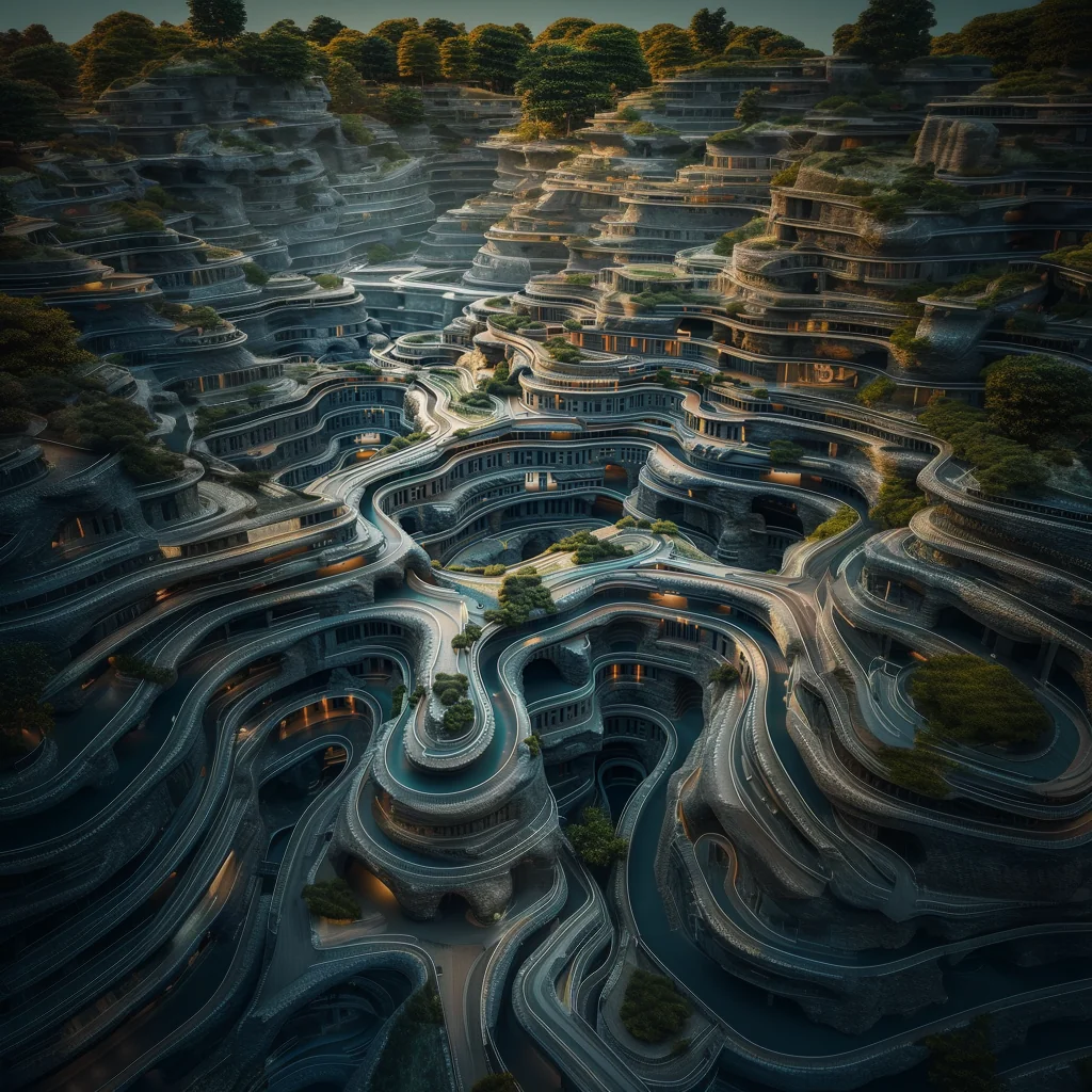 Zoom-out variation: alien city mine site mega