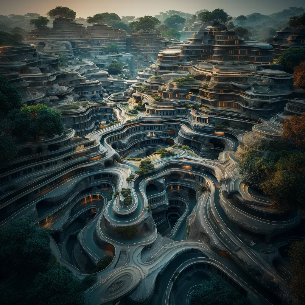 Zoom-out variation: alien city mine site mega