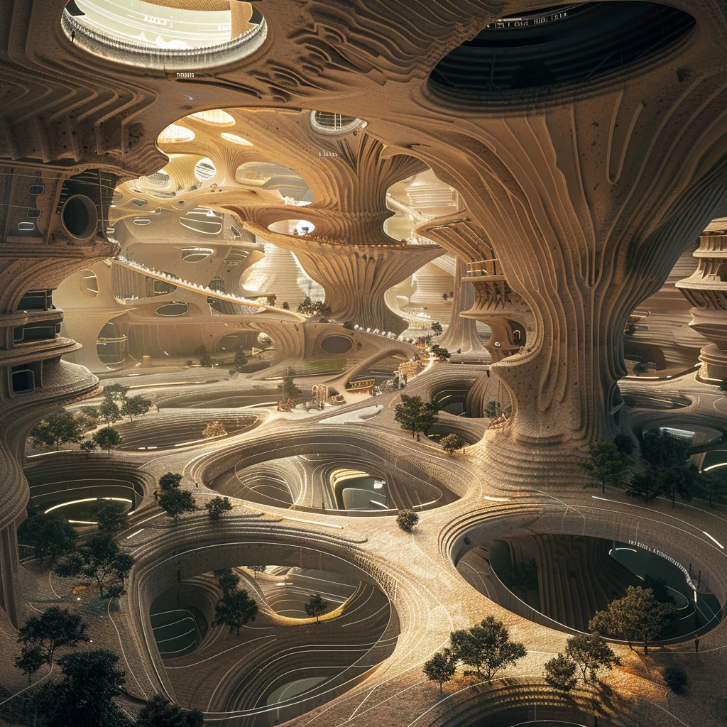 Hyperloop transportation hub: interior under open pit