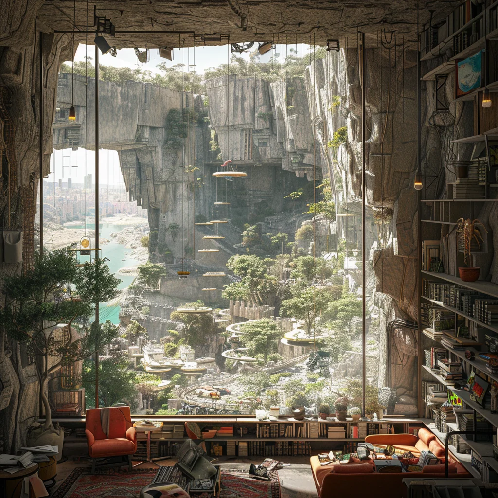 Small cozy family living room with cave window