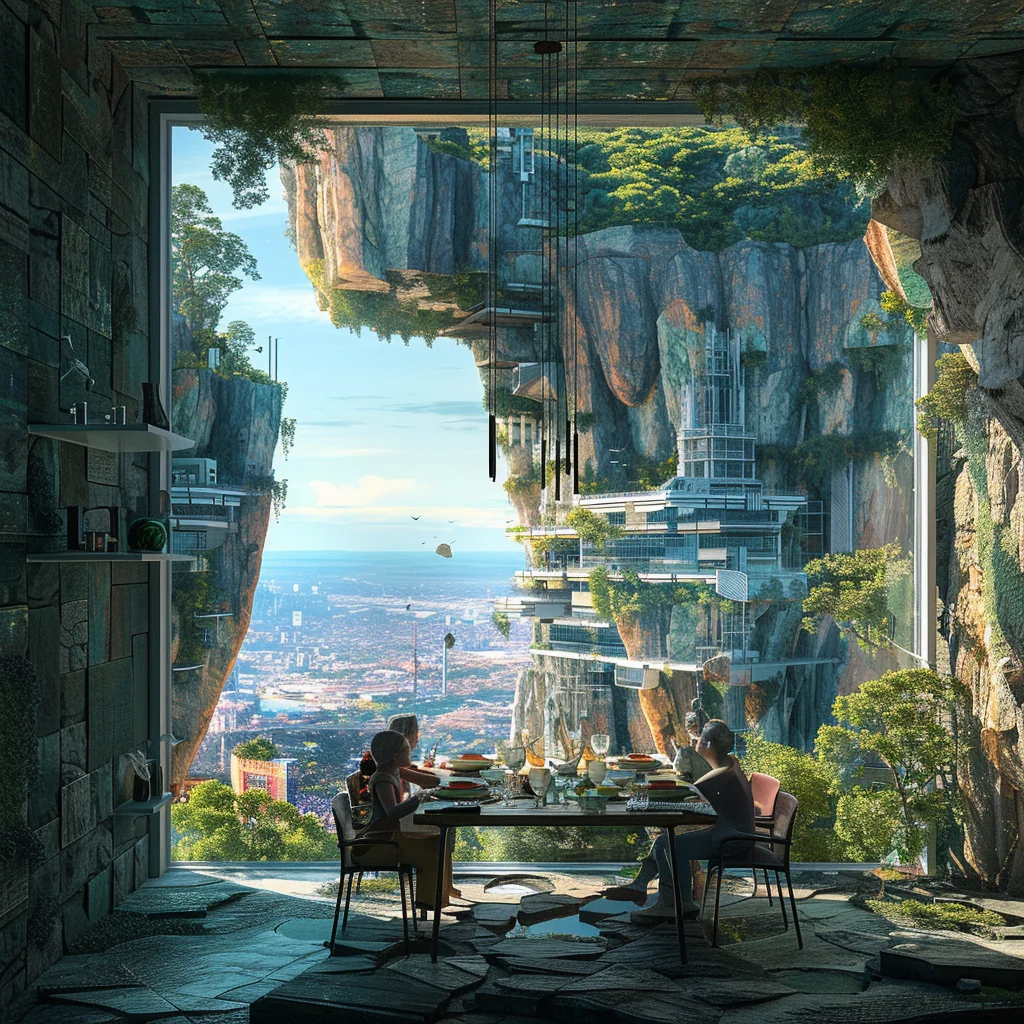 Small cozy family dining room with cave window