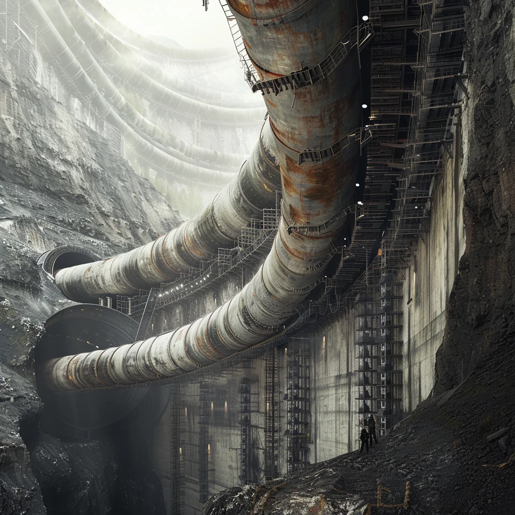 Utilities: cross-section of the pipe gallery following the pit topography