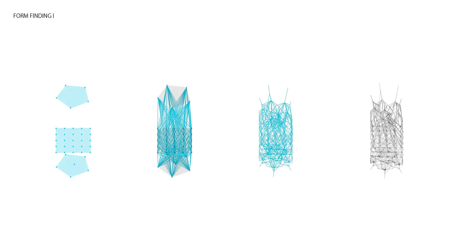 Form finding 05: chunk development — Voronoi-derived PETG tube framework assembled into bookshelf-scale chunks 1 and 2