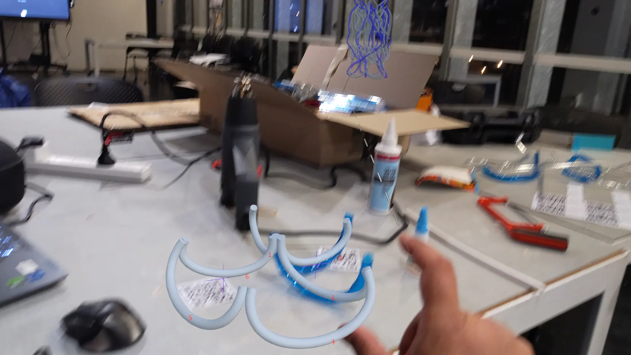 HoloLens capture: verification step — AR model aligned with completed section, confirming dimensional accuracy before proceeding