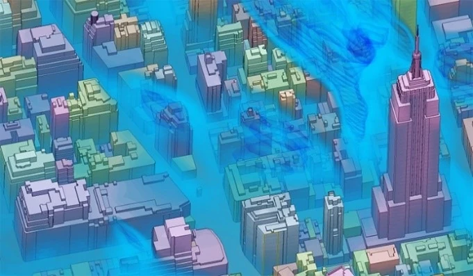City-scale wind simulation reference: computational fluid dynamics over urban massing